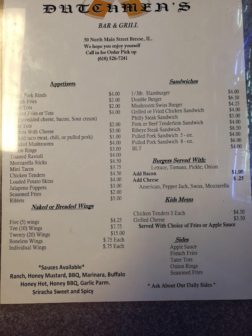 Dutchmen's Bar And Grill Menu